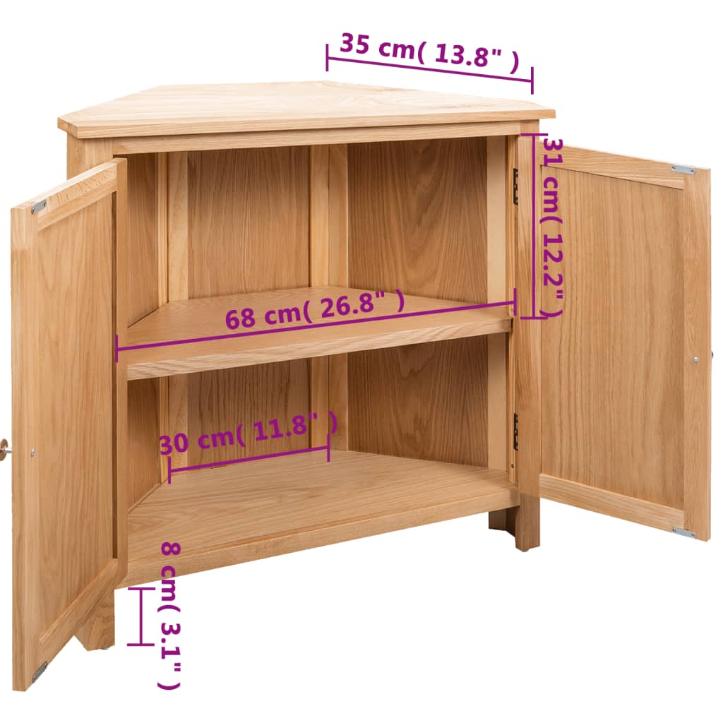 hjørneskab 80x33,5x78 cm massivt egetræ
