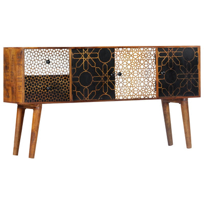 skænk med trykt mønster 130 x 30 x 70 cm massivt mangotræ
