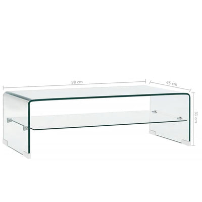 sofabord 98 x 45 x 31 cm hærdet glas transparent