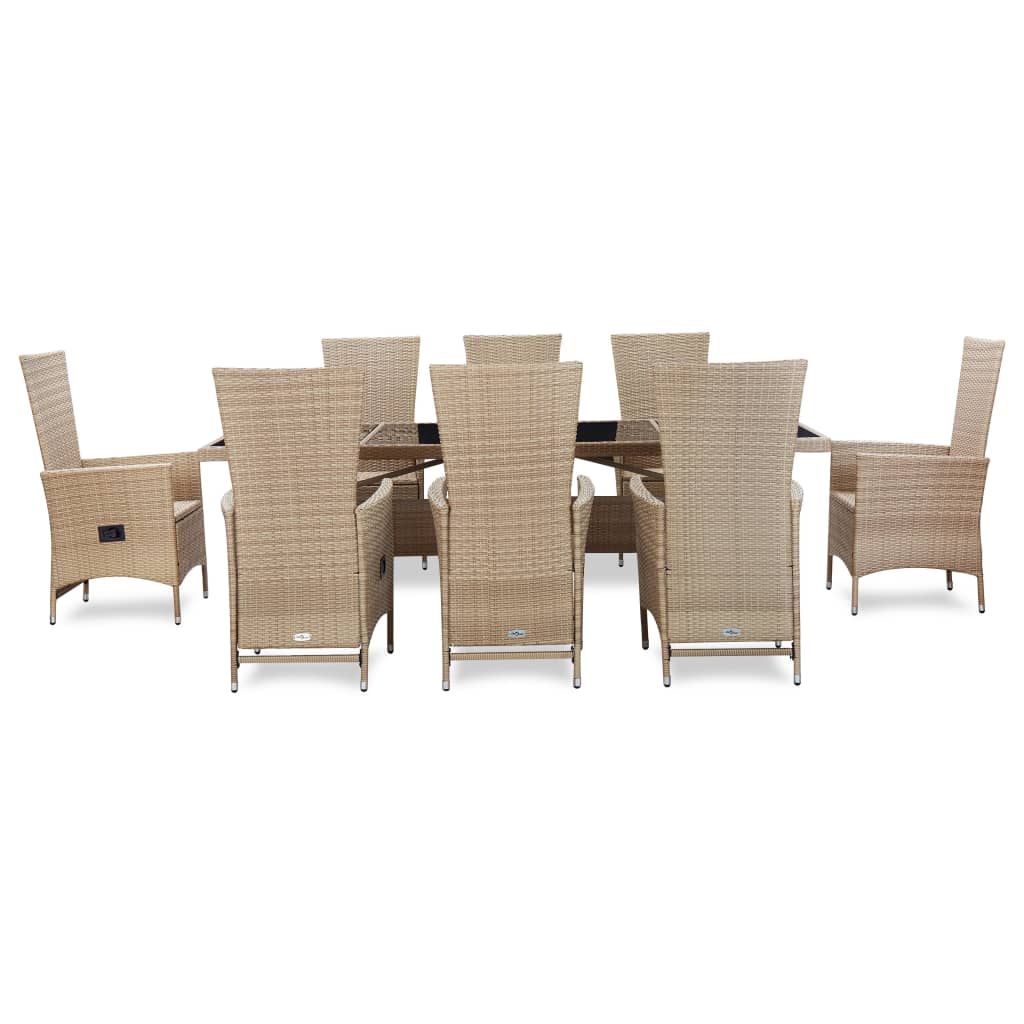 udendørs spisebordssæt 9 dele med hynder polyrattan beige