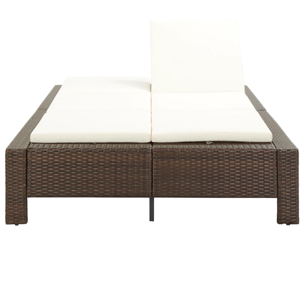 2-personers solseng med hynde polyrattan brun