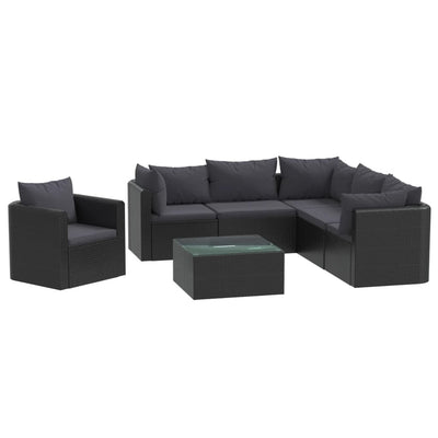 haveloungesæt 7 dele med hynder polyrattan sort