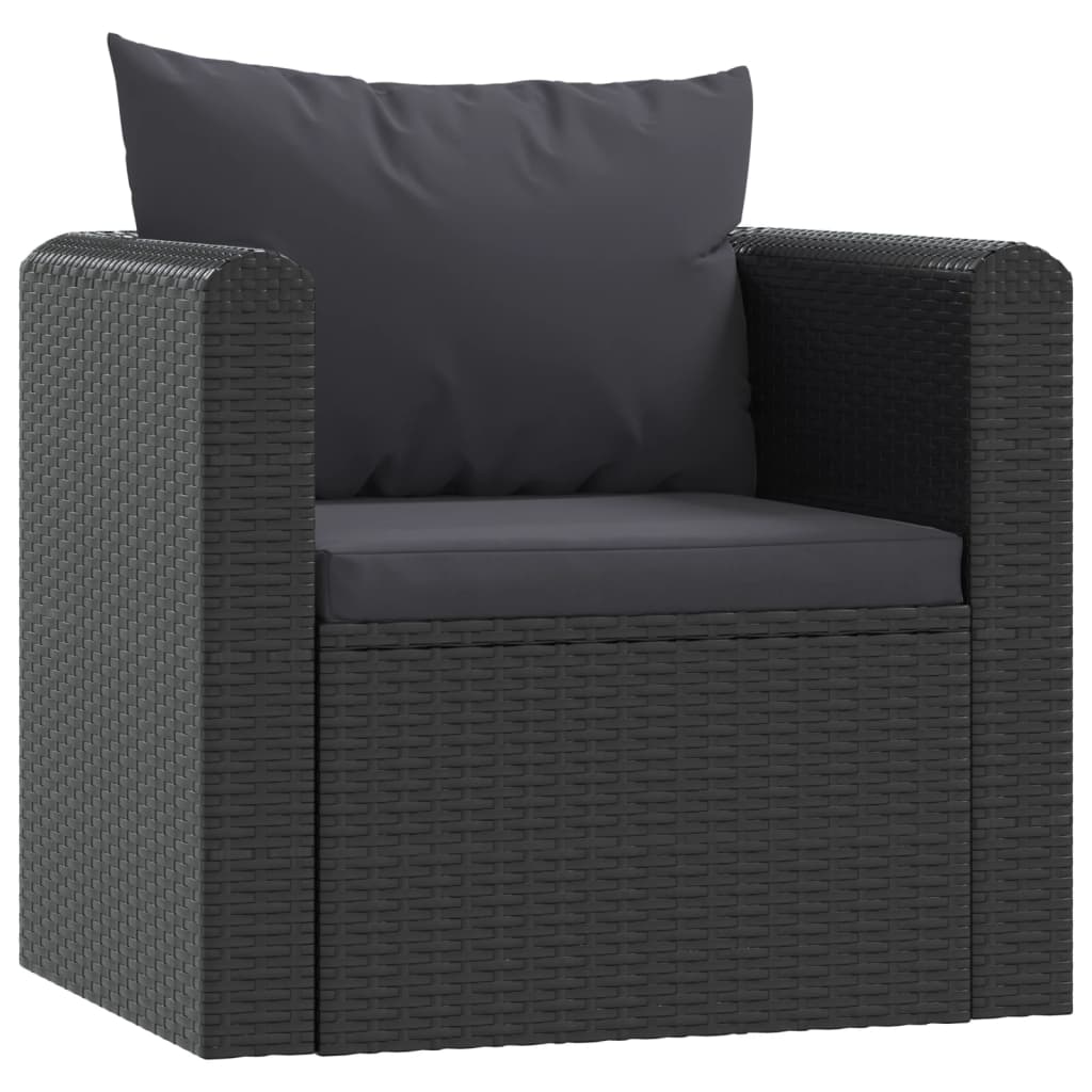 haveloungesæt 7 dele med hynder polyrattan sort