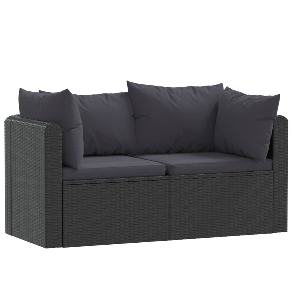 havesofasæt 2 dele med hynder polyrattan sort