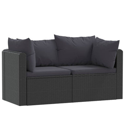 havesofasæt 2 dele med hynder polyrattan sort