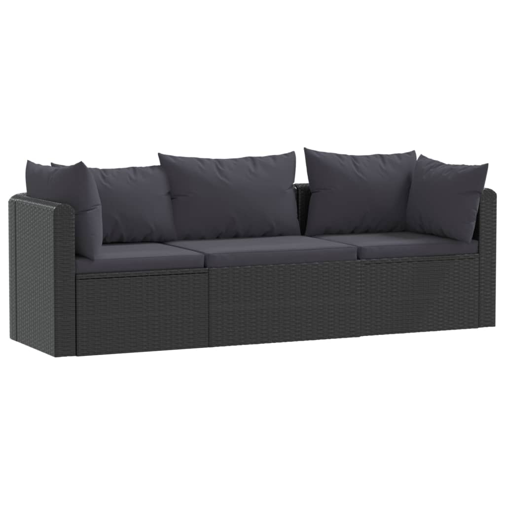 havesofasæt 3 dele med hynder polyrattan sort