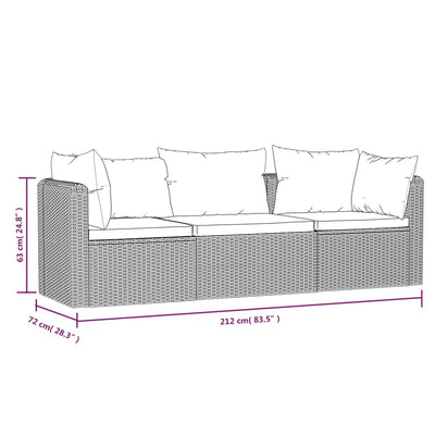 havesofasæt 3 dele med hynder polyrattan sort