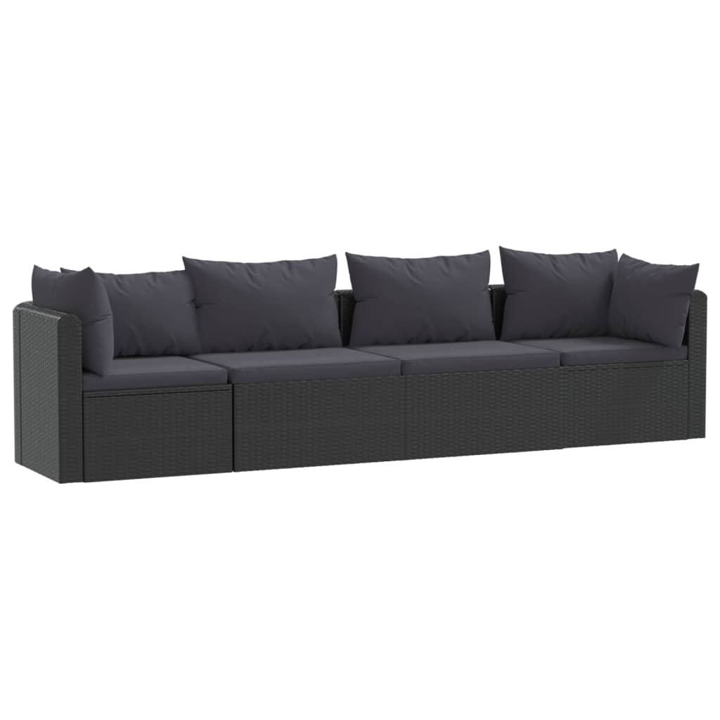 havesofasæt med hynder 4 dele polyrattan sort