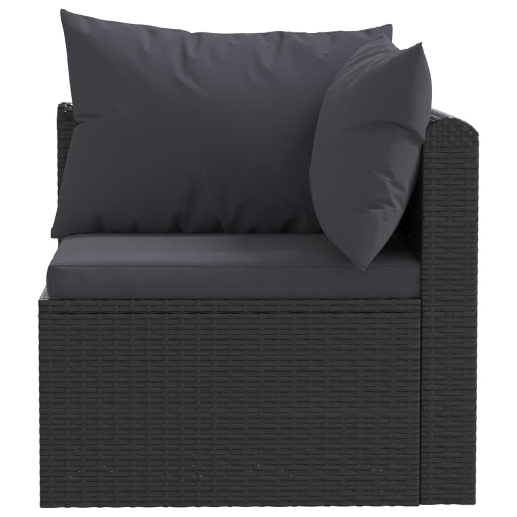 havesofasæt med hynder 4 dele polyrattan sort