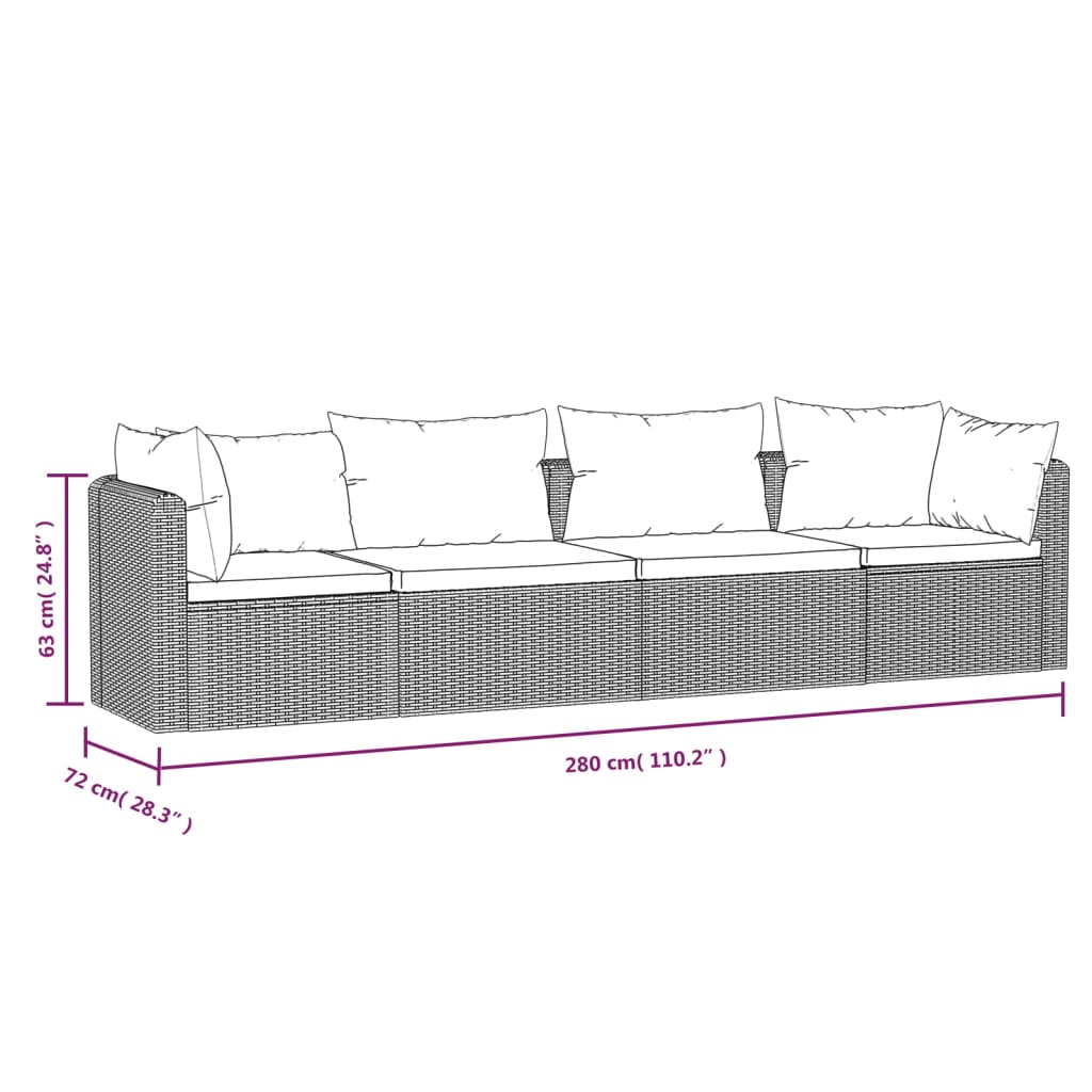 havesofasæt med hynder 4 dele polyrattan sort