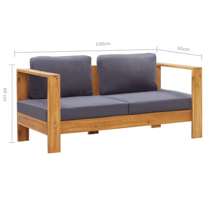 havesofa med hynder 140 cm massivt akacietræ grå