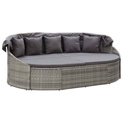 solseng med baldakin polyrattan grå