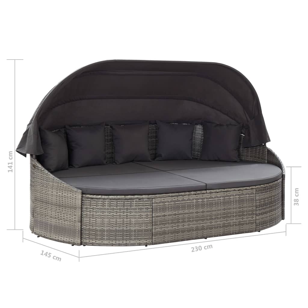 solseng med baldakin polyrattan grå