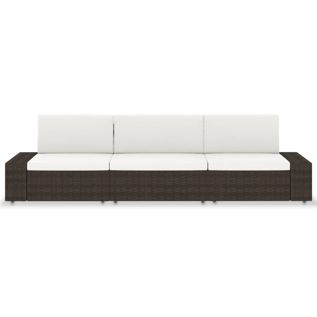 3-personers sofa modulær polyrattan brun