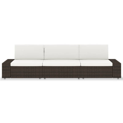 3-personers sofa modulær polyrattan brun