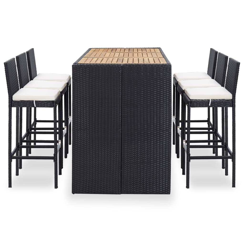 udendørs barsæt 7 dele med hynder polyrattan sort
