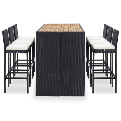 udendørs barsæt 7 dele med hynder polyrattan sort