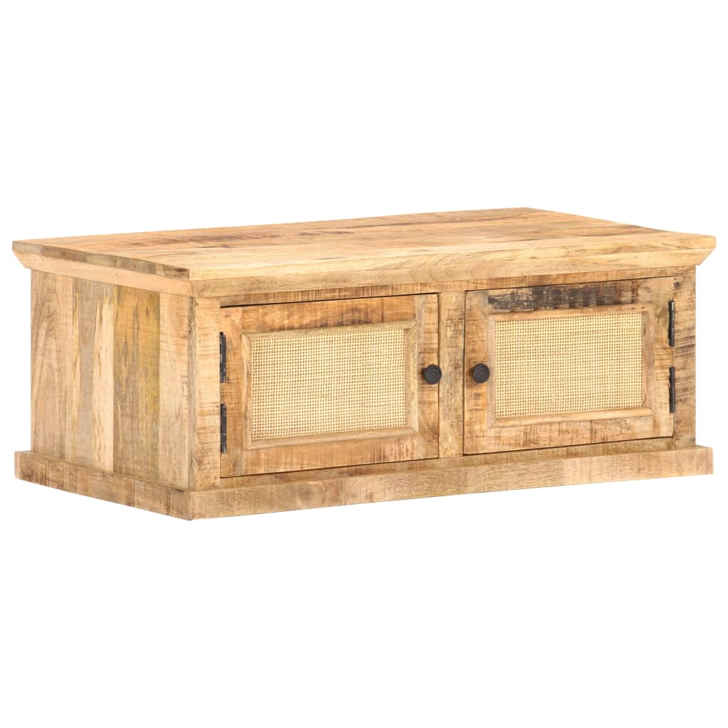 sofabord 90x50x35 cm massivt mangotræ og naturrør
