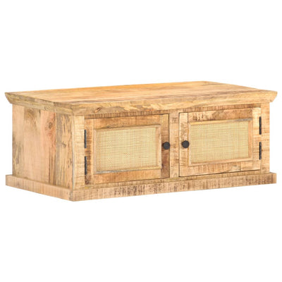 sofabord 90x50x35 cm massivt mangotræ og naturrør