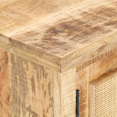 sofabord 90x50x35 cm massivt mangotræ og naturrør