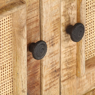 sofabord 90x50x35 cm massivt mangotræ og naturrør