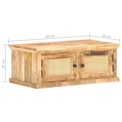 sofabord 90x50x35 cm massivt mangotræ og naturrør
