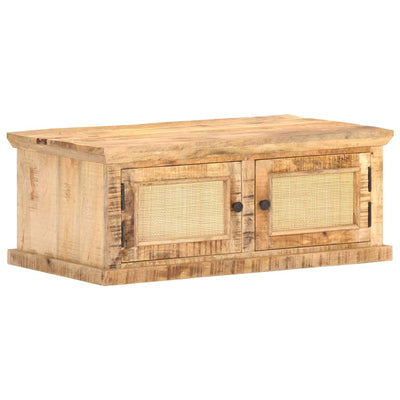 sofabord 90x50x35 cm massivt mangotræ og naturrør