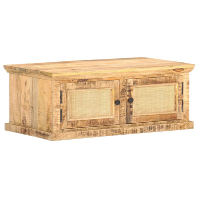 sofabord 90x50x35 cm massivt mangotræ og naturrør