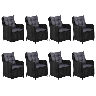 udendørs spisebordssæt 9 dele polyrattan sort