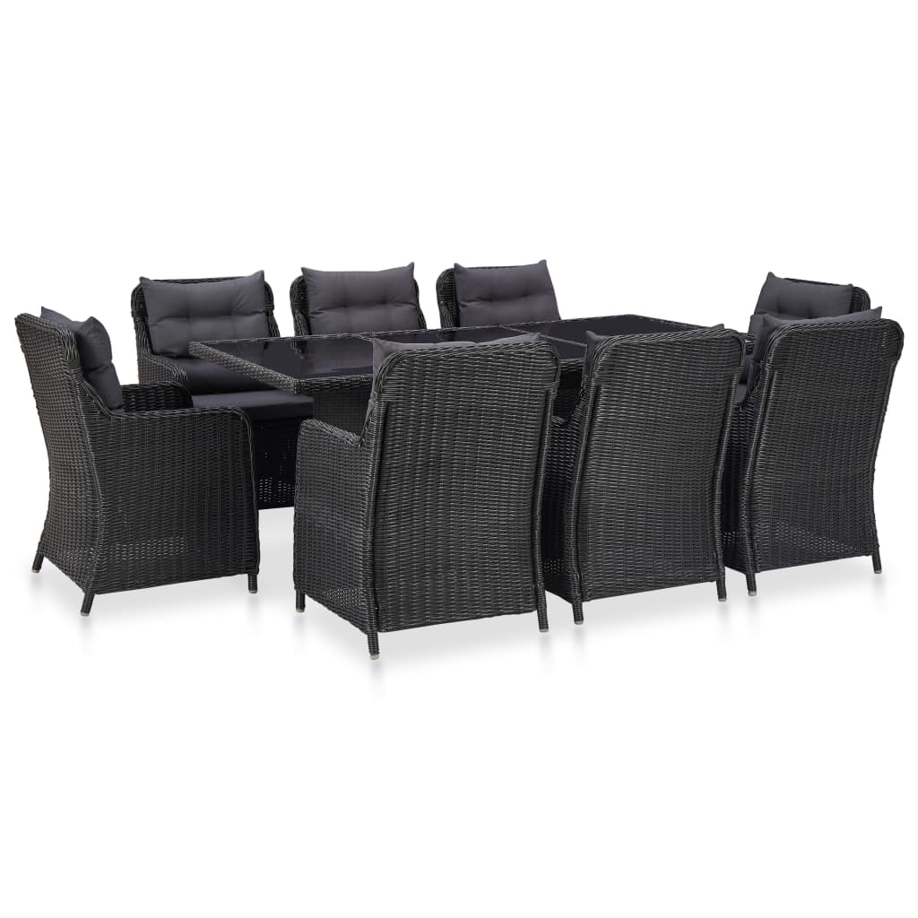 udendørs spisebordssæt 9 dele polyrattan sort