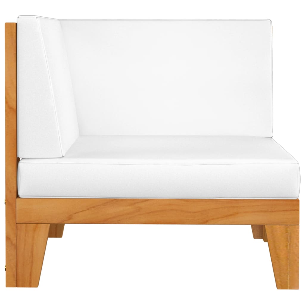 2-personers sofa med cremehvide hynder massivt akacietræ
