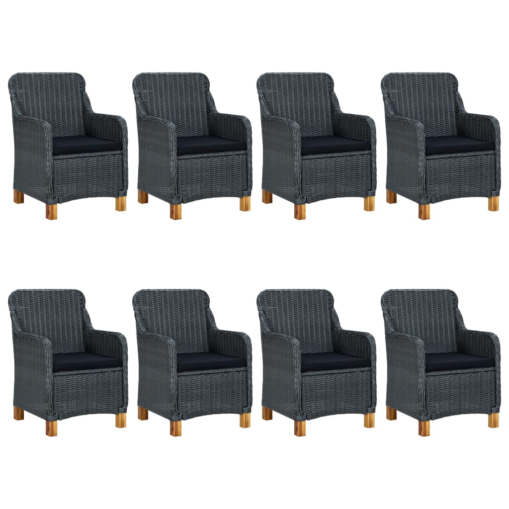 udendørs spisebordssæt 9 dele med hynder polyrattan mørkegrå