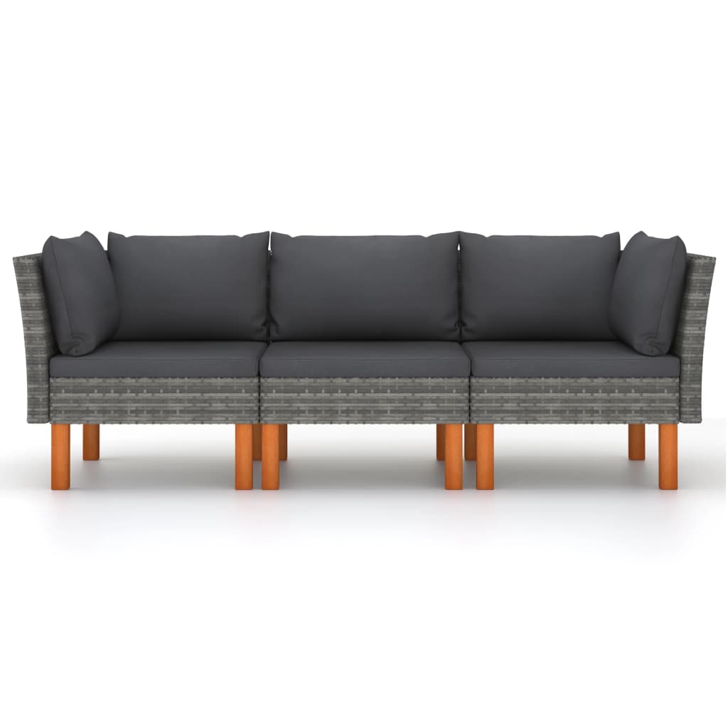 3-personers havesofa med hynder polyrattan grå