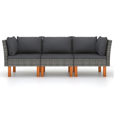 3-personers havesofa med hynder polyrattan grå
