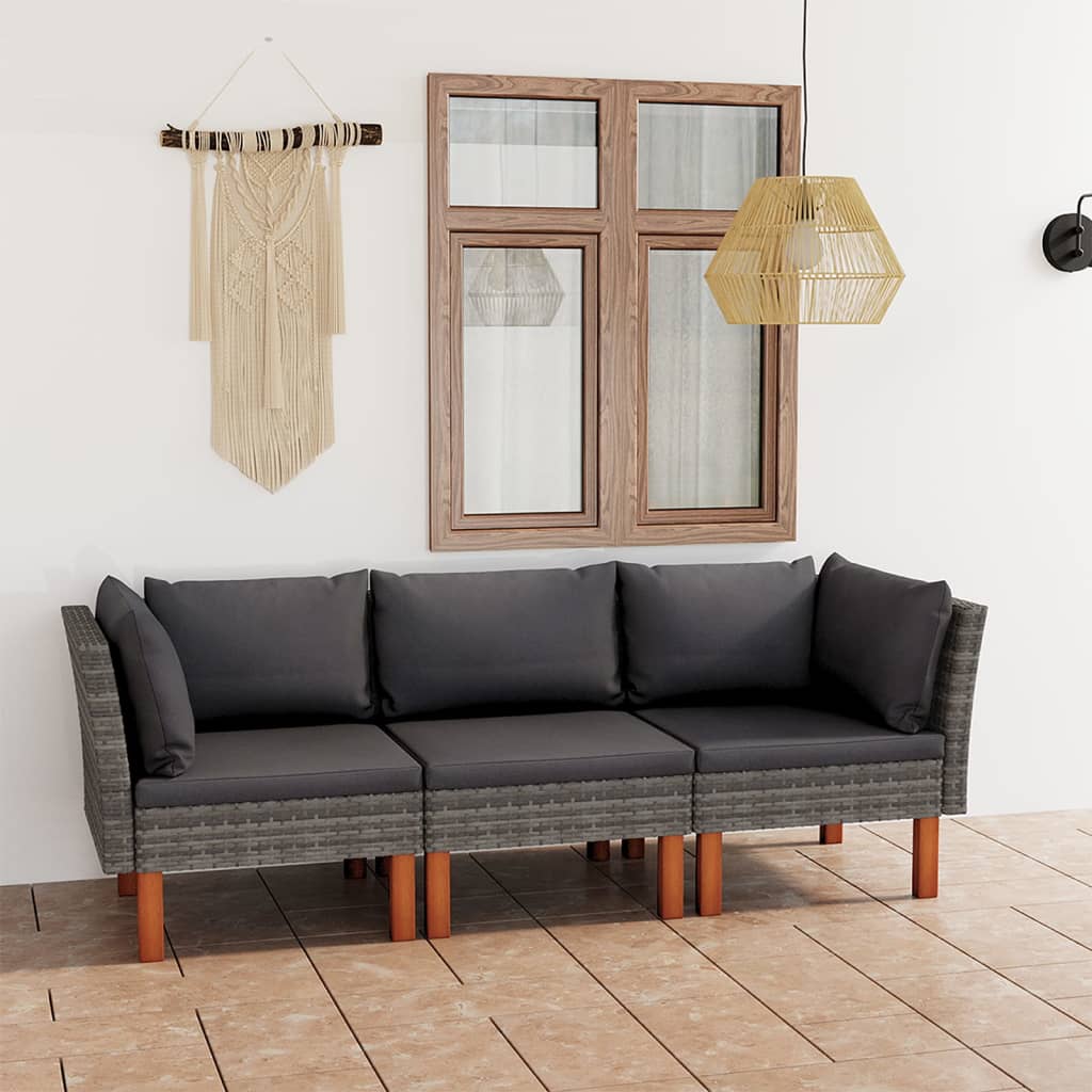 3-personers havesofa med hynder polyrattan grå