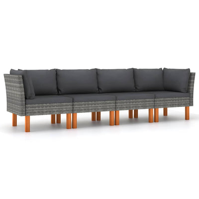 4-personers havesofa med hynder polyrattan grå