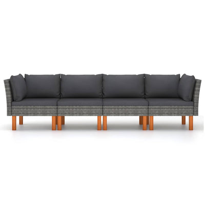 4-personers havesofa med hynder polyrattan grå