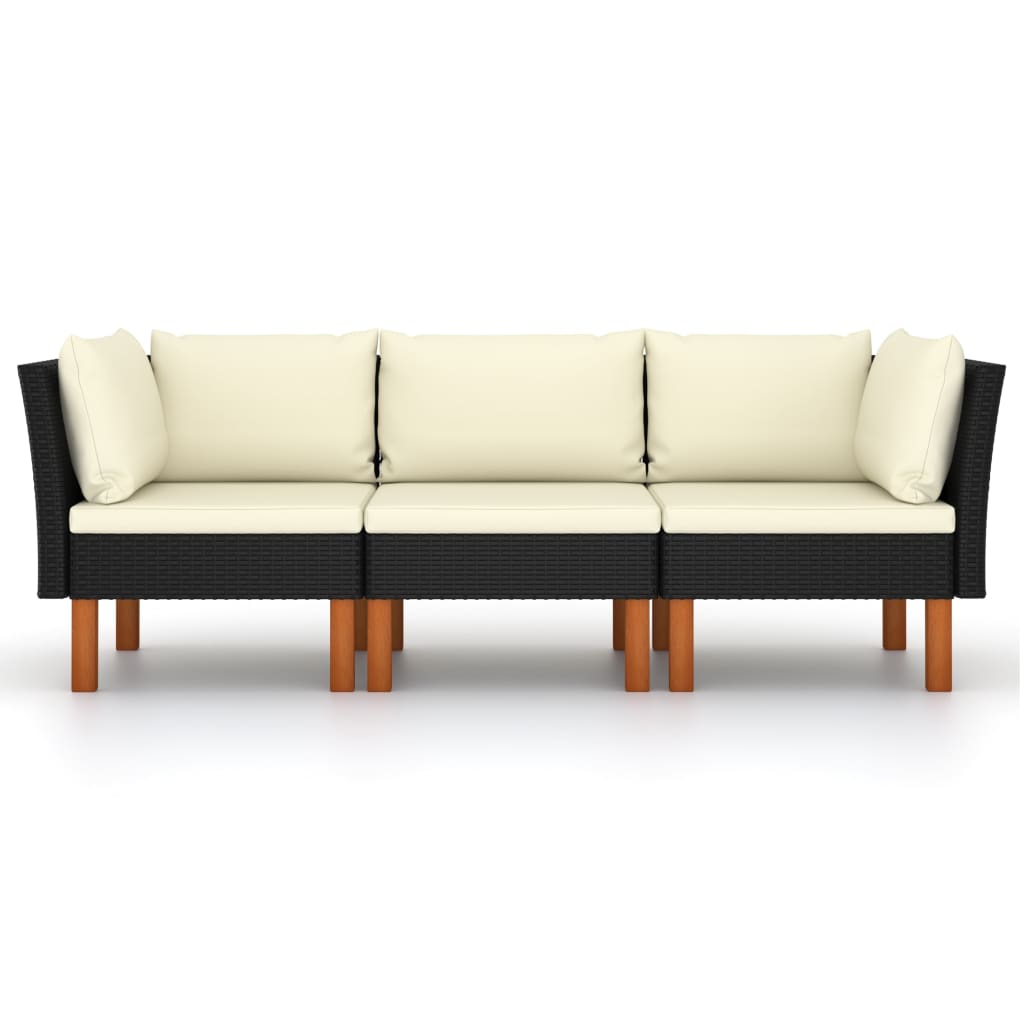 3-personers havesofa med hynder polyrattan sort