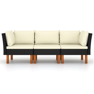 3-personers havesofa med hynder polyrattan sort