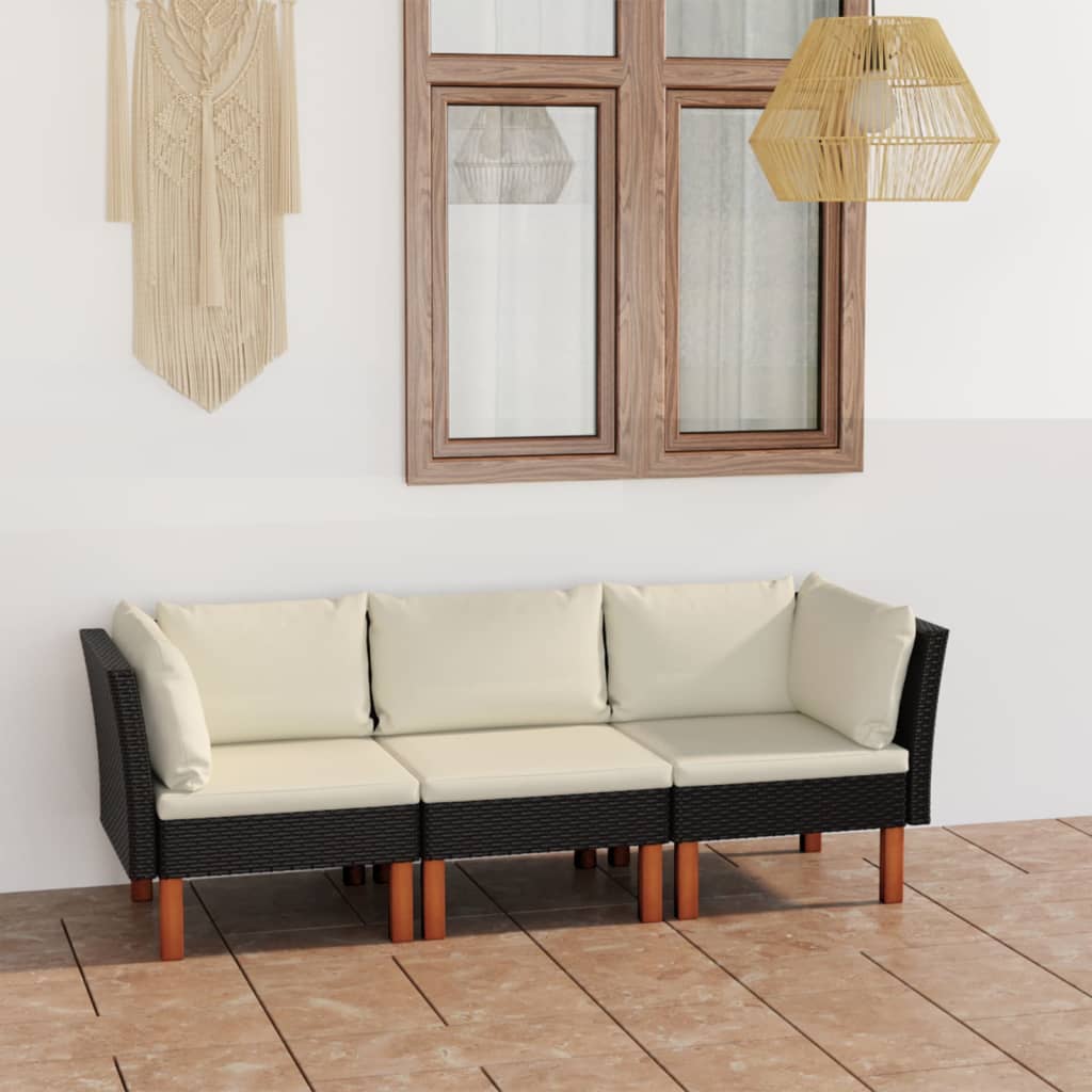 3-personers havesofa med hynder polyrattan sort