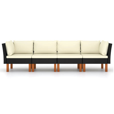 4-personers havesofa med hynder polyrattan sort
