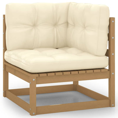 2-personers havesofa m. hynder massivt fyrretræ gyldenbrun