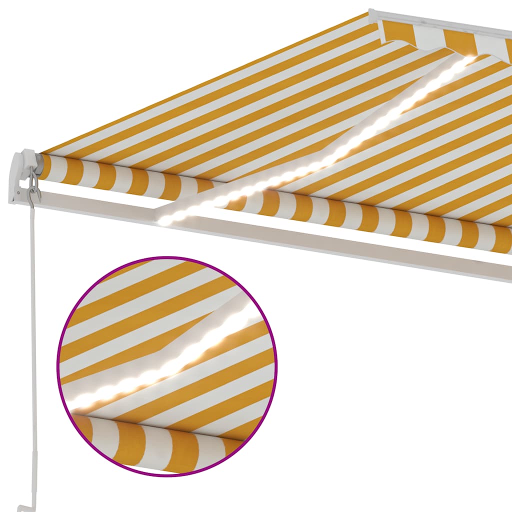 markise m. LED-lys 400x300 cm manuel betjening gul og hvid