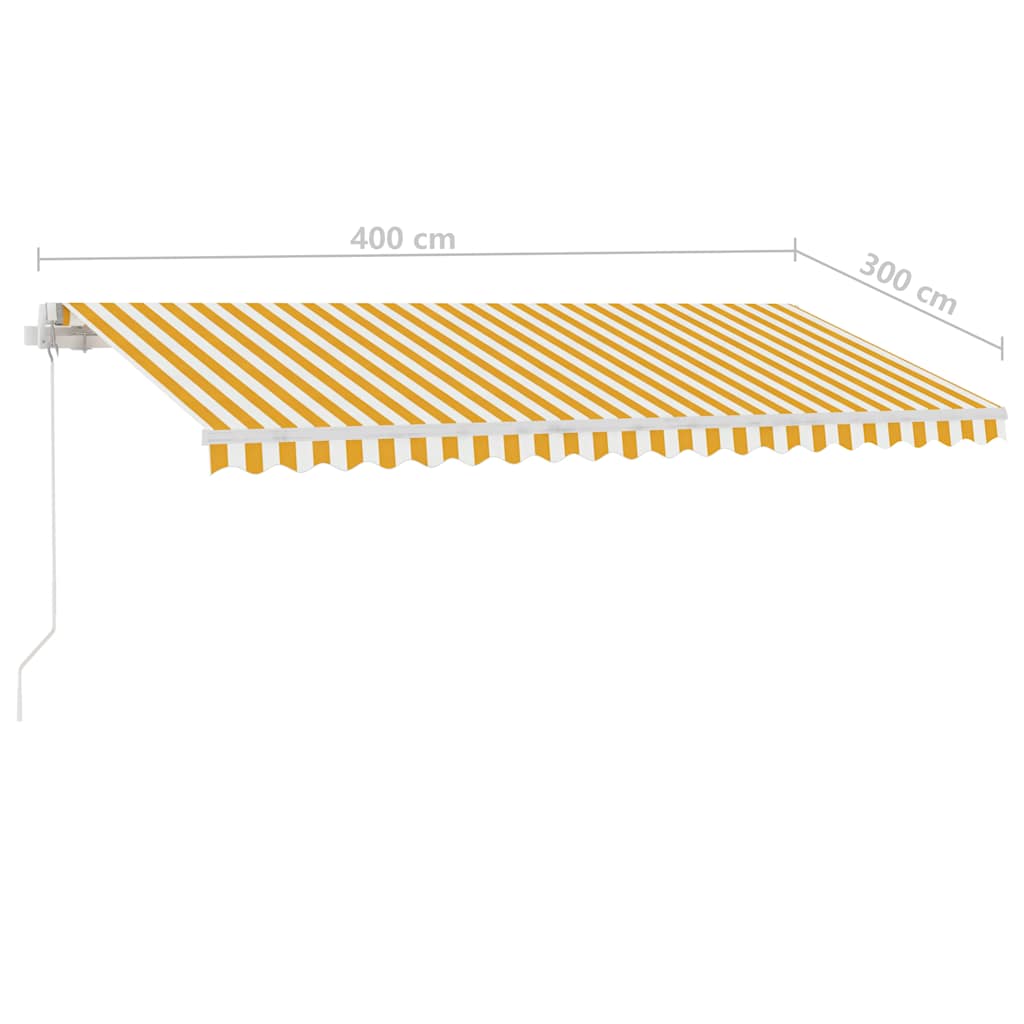 markise m. LED-lys 400x300 cm manuel betjening gul og hvid