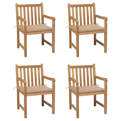 havestole 4 stk. med beige hynder massivt teaktræ