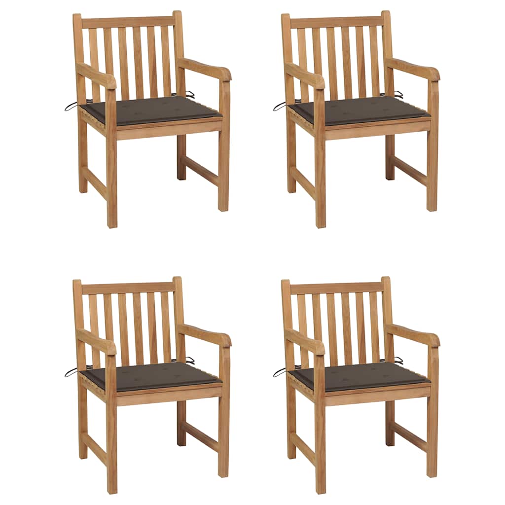 havestole 4 stk. med gråbrune hynder massivt teaktræ