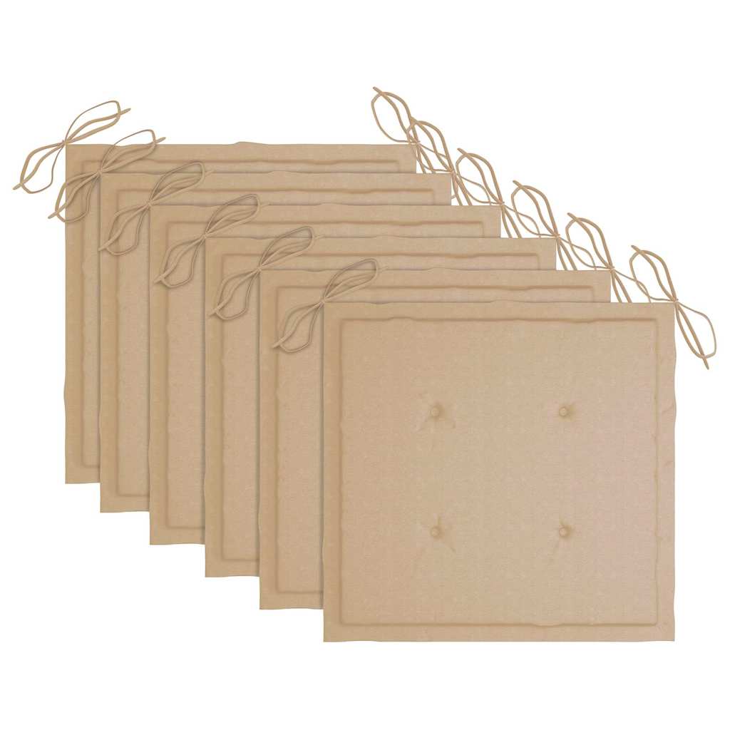 havestole 6 stk. med beige hynder massivt teaktræ