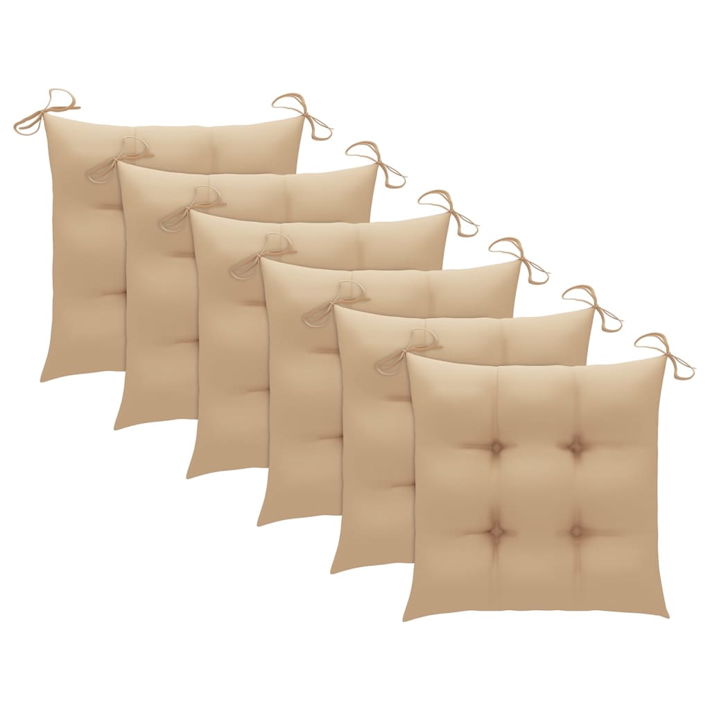 havestole 6 stk. med beige hynder massivt teaktræ