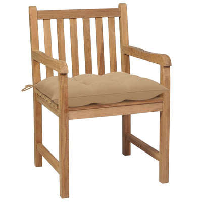 havestole 8 stk. med beige hynder massivt teaktræ