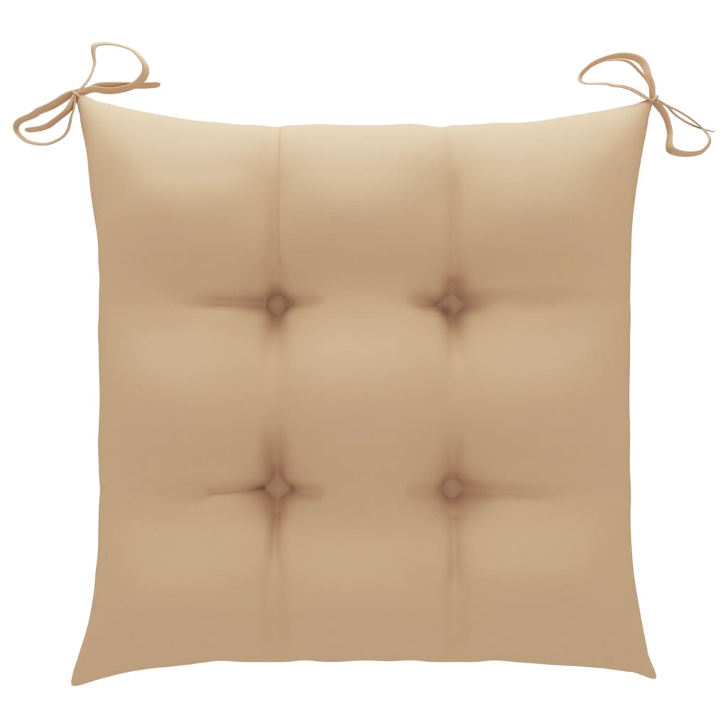 havestole 8 stk. med beige hynder massivt teaktræ